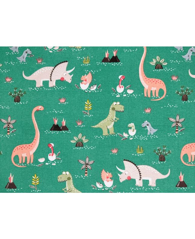 Dino World Cotton Canvas, Green