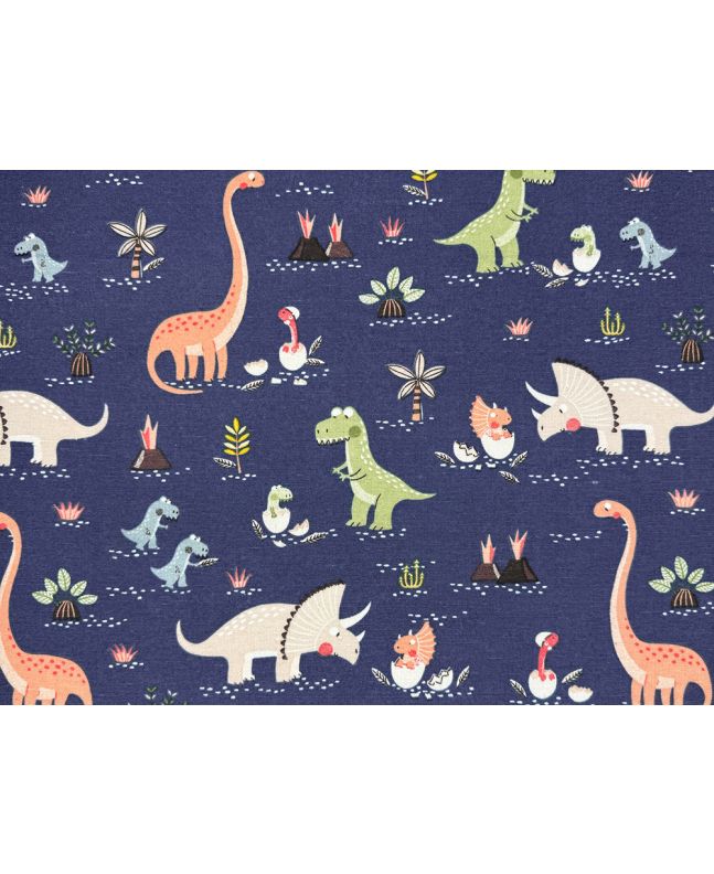 Dino World Cotton Canvas, Navy