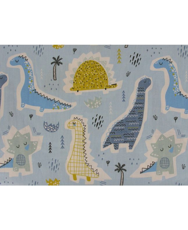 Dinosaur Scrapbook Cotton Print, Baby Blue