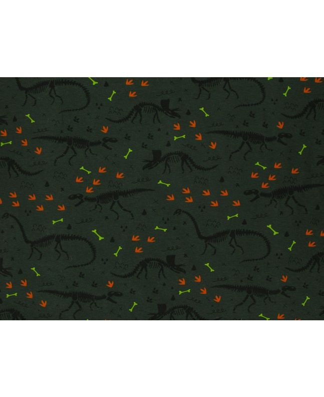 Dinosaur Skeleton Cotton Jersey Print, Olive