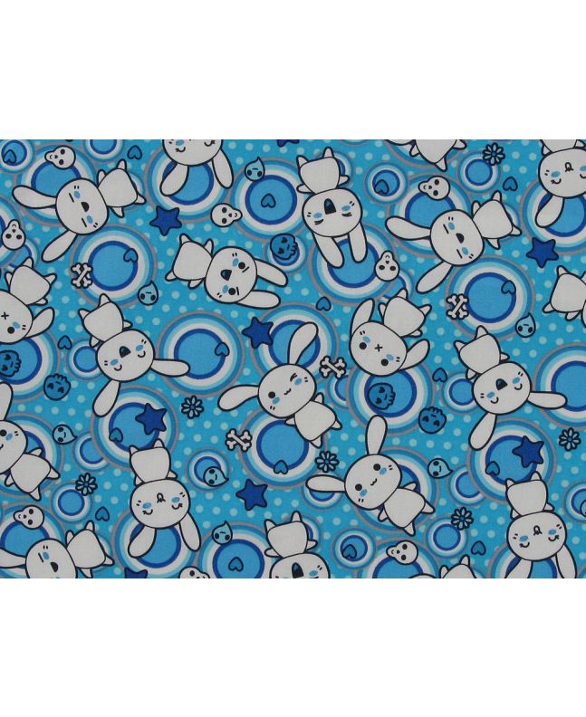 Dizzy Bunny Cotton Poplin Print, Blue
