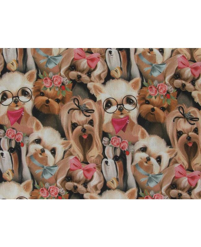 Doggy Hair Day Cotton Print, Brown