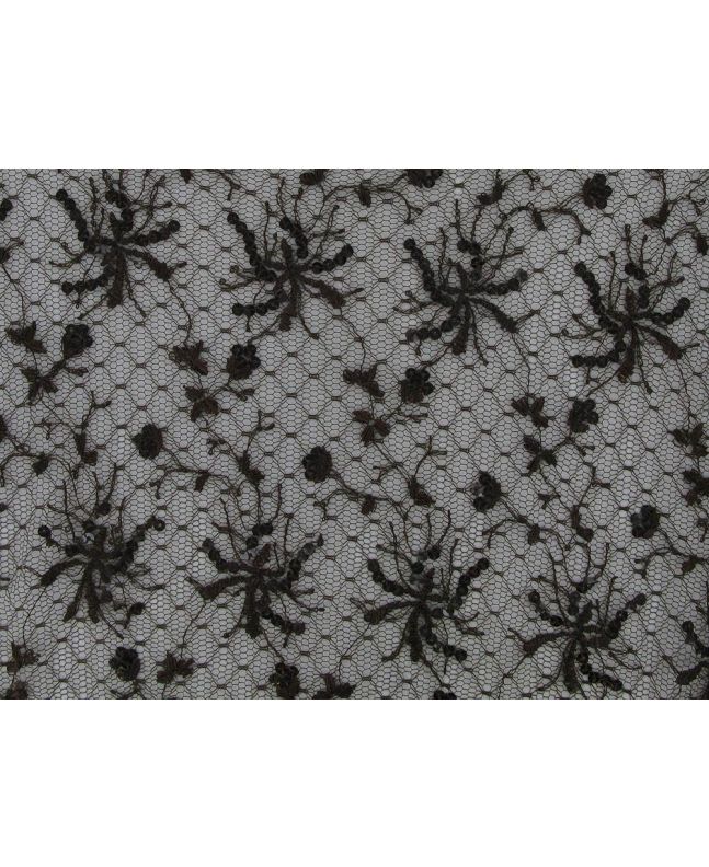 Orchid Vines Embroidered Scalloped Edged Sequin Mesh, Brown