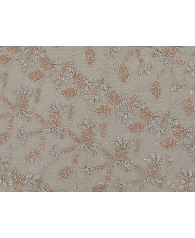 Blossom Bliss Embroidered Scalloped Edged Sequin Tulle, Peach