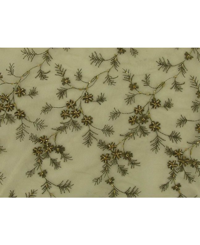 Camelia Crest Embroidered Scalloped Edged Sequin Tulle, Mustard