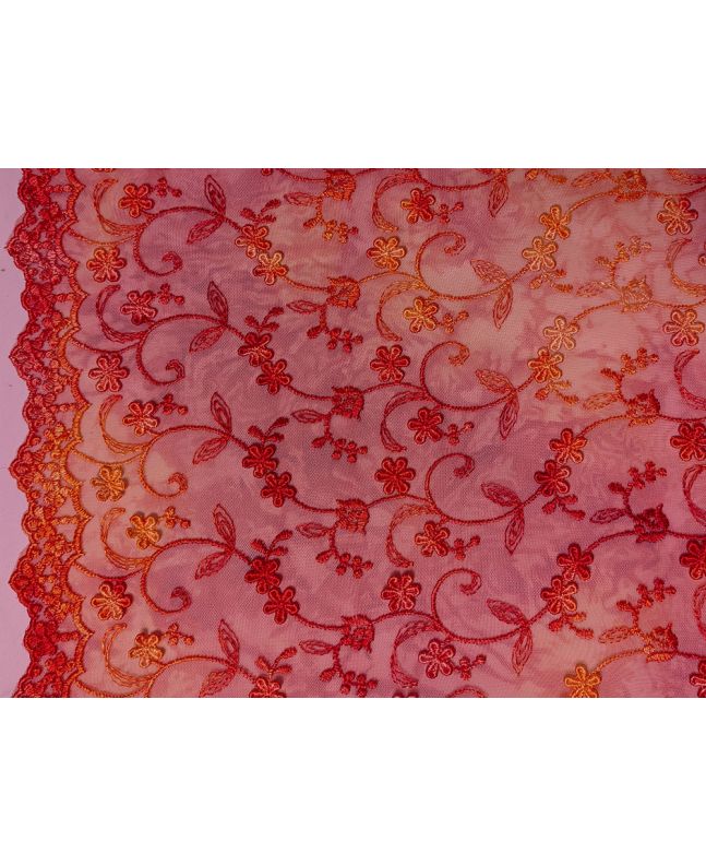 Embroidered Scalloped Tie Dye Lace, Red and Orange
