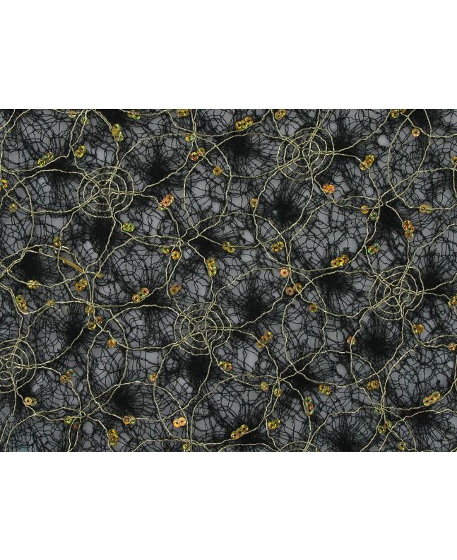 Stellar Web Embroidered Sequin Mesh, Gold on Black