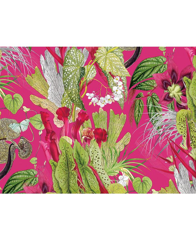 Exotic Flora Printed Velvet, Cerise