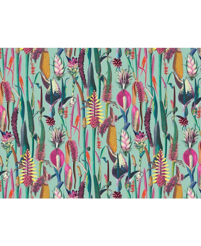 Exotic Jungle Cotton Print, Botanicals, Duck Egg