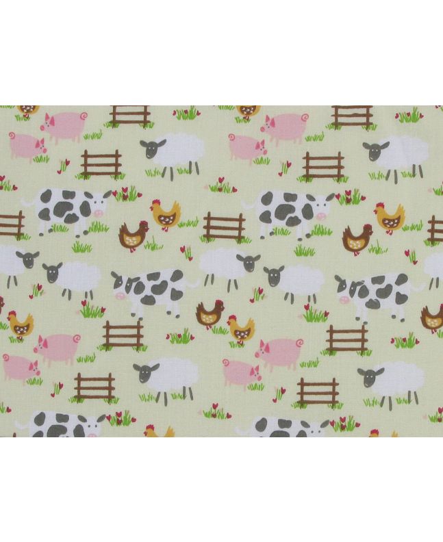 Farm Yard Fun Polycotton Print, Cream