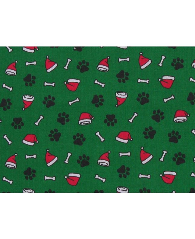 Festive Paws Polycotton Print, Green