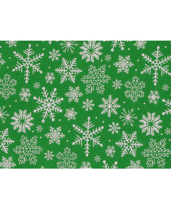 Festive Snowflakes Polycotton Print, Green