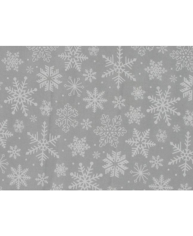 Festive Snowflakes Polycotton Print, Grey