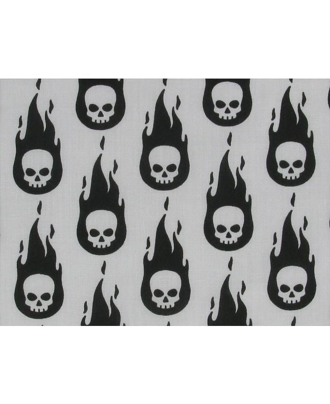 Flaming Skulls Polycotton Print, White