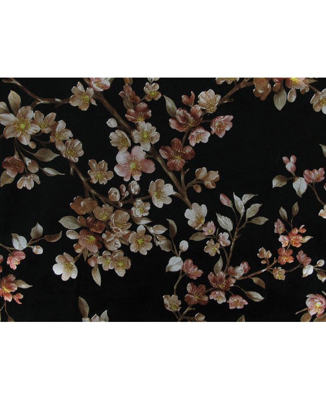 Floral Bouquet Vines Plush Stretch Velour, Black