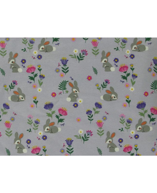 Floral Bunny Cotton Jersey Print, Lilac