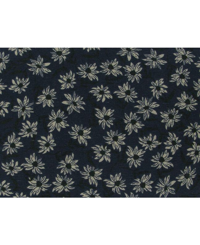 Floral Daisies Linen Look Cotton, Navy