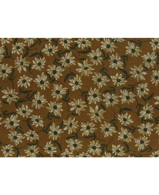 Floral Daisies Linen Look Cotton, Ochre