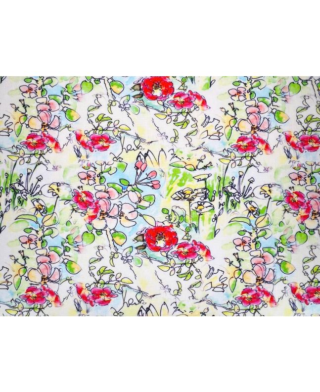 Floral Doodle Garden Printed Linen Blend