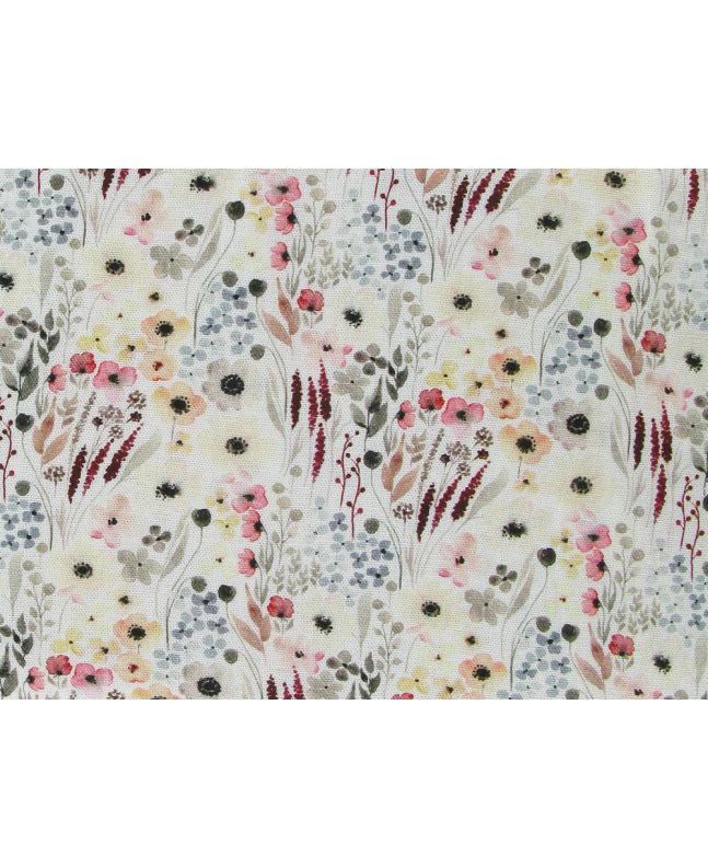 Floral Pastel Printed Linen Blend, White