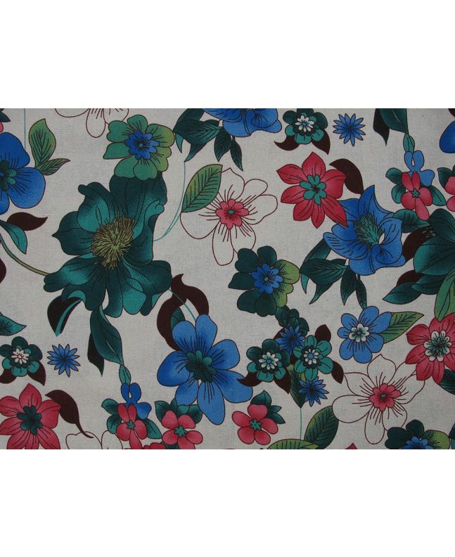 Floral Sprout Linen Look Cotton, Blue