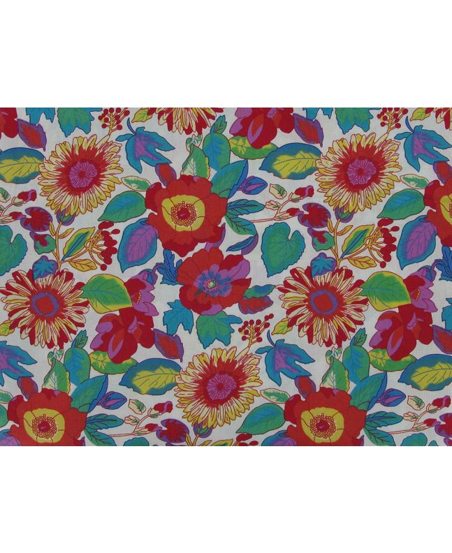 Floral Sunflower Burst Cotton Poplin Print, White