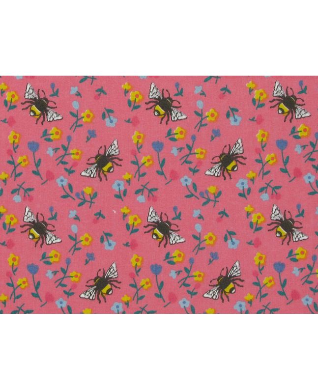 Flower Bees Polycotton Print, Pink