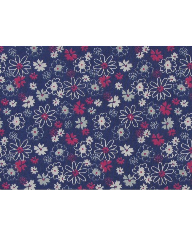 Flower Party Polycotton Print, Navy