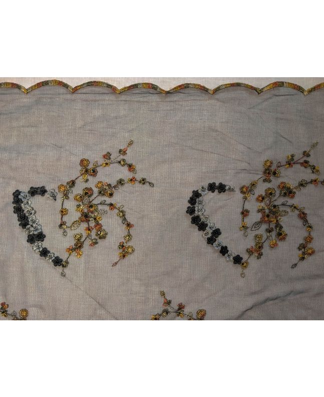 Flower Spiral Embroidered Scalloped Edged Tulle, Black