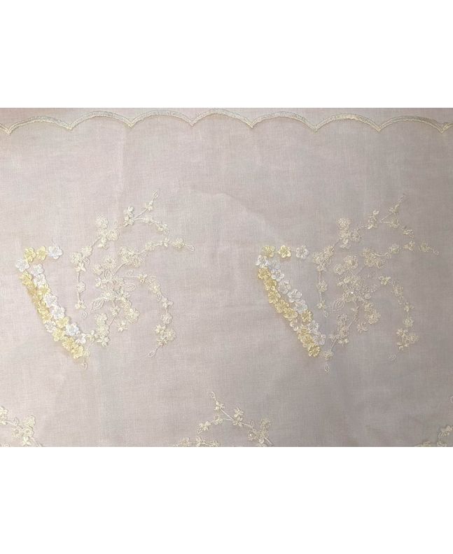 Flower Spiral Embroidered Scalloped Edged Tulle, Ivory