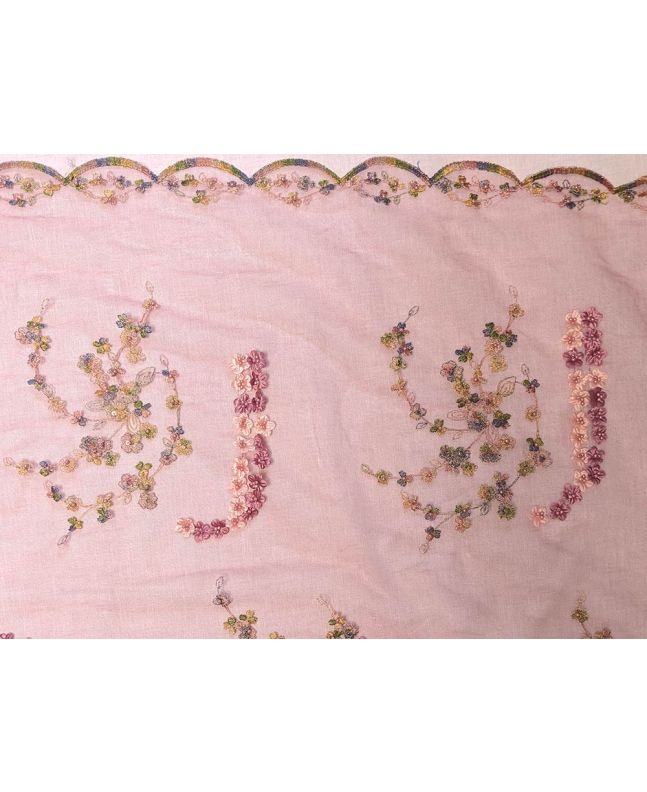Flower Spiral Embroidered Scalloped Edged Tulle, Pink