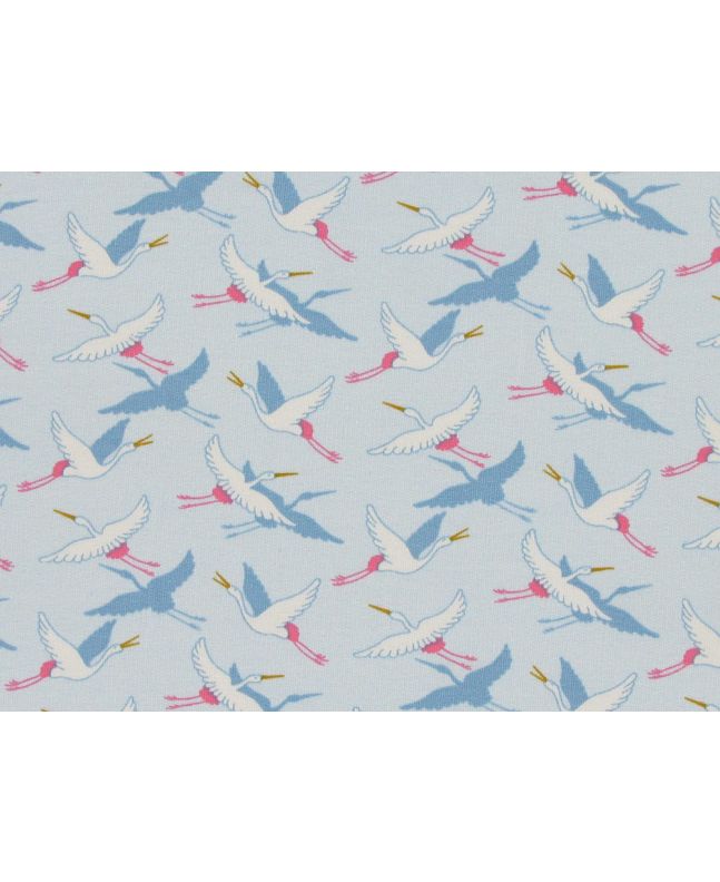 Flying Crane Loopback Cotton Jersey, Sky Blue