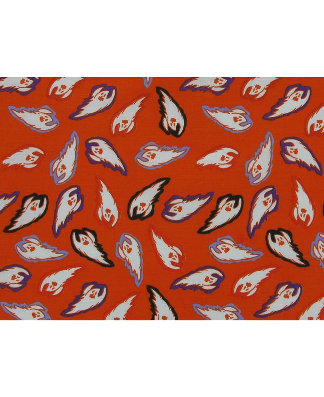 Flying Ghosts Halloween Polycotton Print, Orange