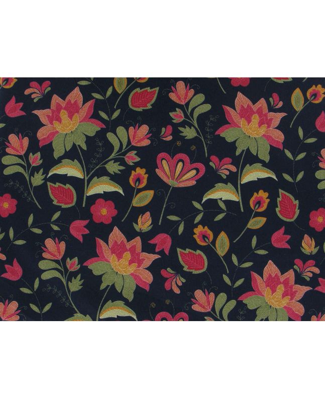 Folk Embroidery Cotton Viscose Print, Navy