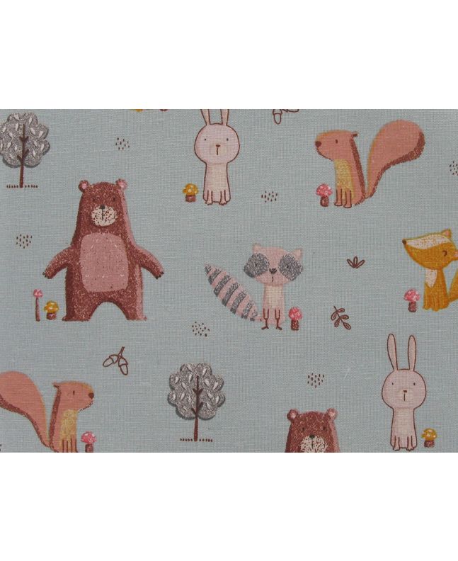 Forest Friends Cotton Rich Canvas, Duck Egg