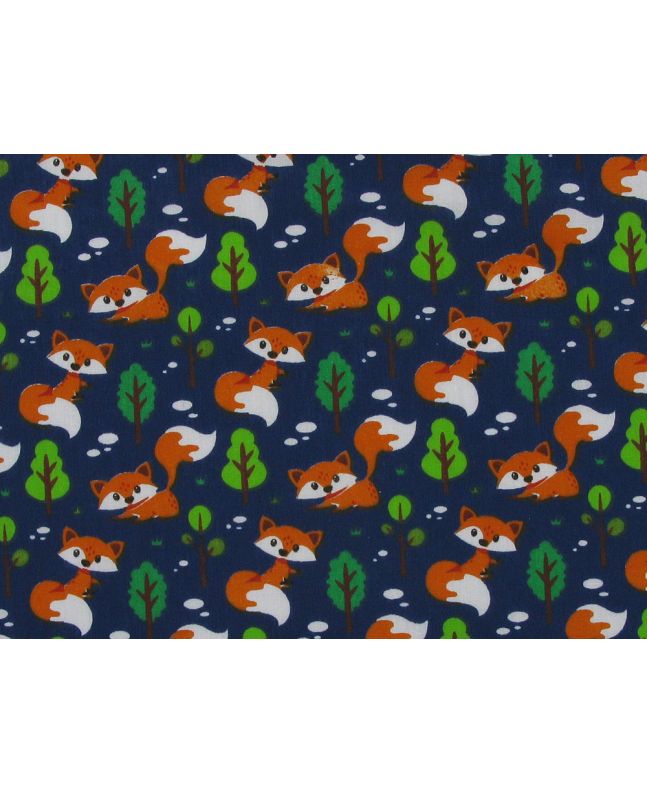 Fox Cub Forest Polycotton Print, Navy