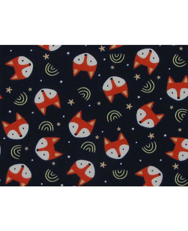 Fox Face Cotton Poplin Print, Navy
