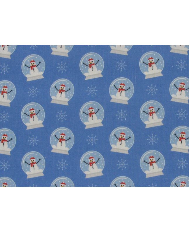 Frosty Snowmen Globes Polycotton Print, Blue