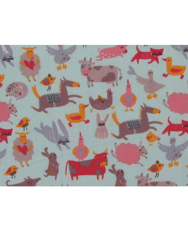 Funny Farm Polycotton Print, Sky Blue