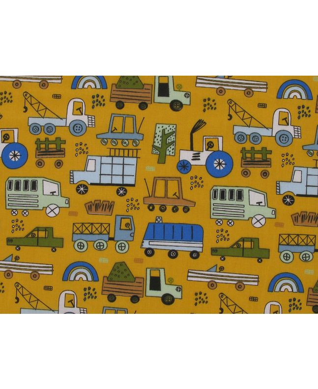 Funtime Vehicles Polycotton Print, Ochre