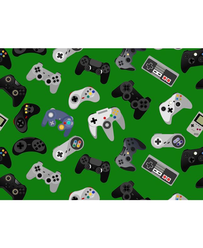  Gamer Series Cotton Print, Retro Controls, Green