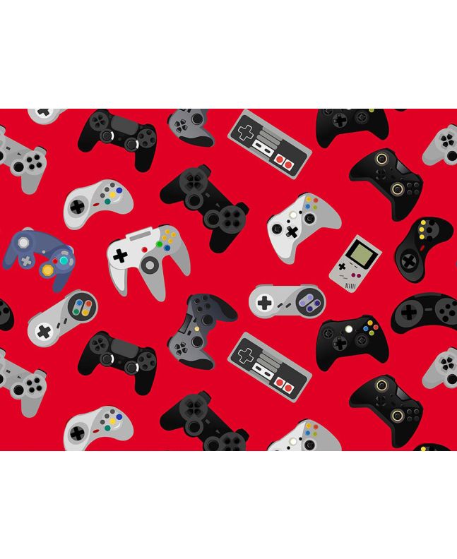 Gamer Series Cotton Print, Retro Controls, Red