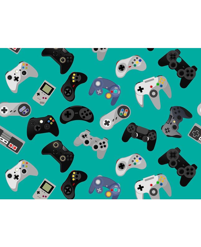 Gamer Series Cotton Print, Retro Controls, Turquoise