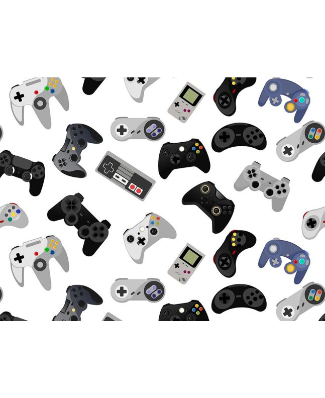 Gamer Series Cotton Print, Retro Controls, White