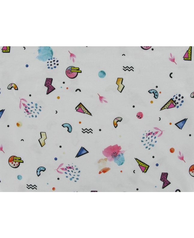 Geo Shapes Cotton Jersey, White