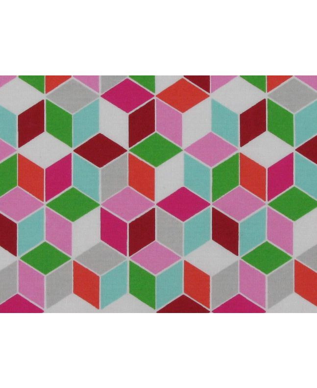 Geometric Cuboid Cotton Poplin Print, Pink
