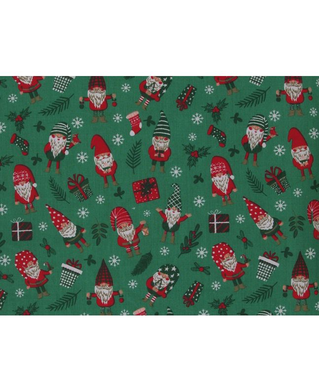 Gifts and Gonks Christmas Polycotton Print, Green