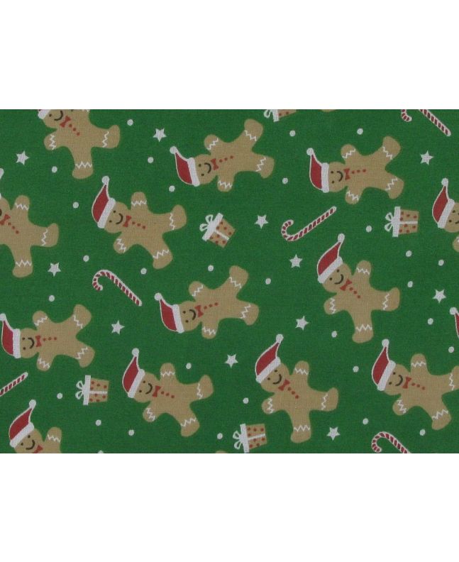 Christmas Gingerbread Hats Polycotton Print, Green