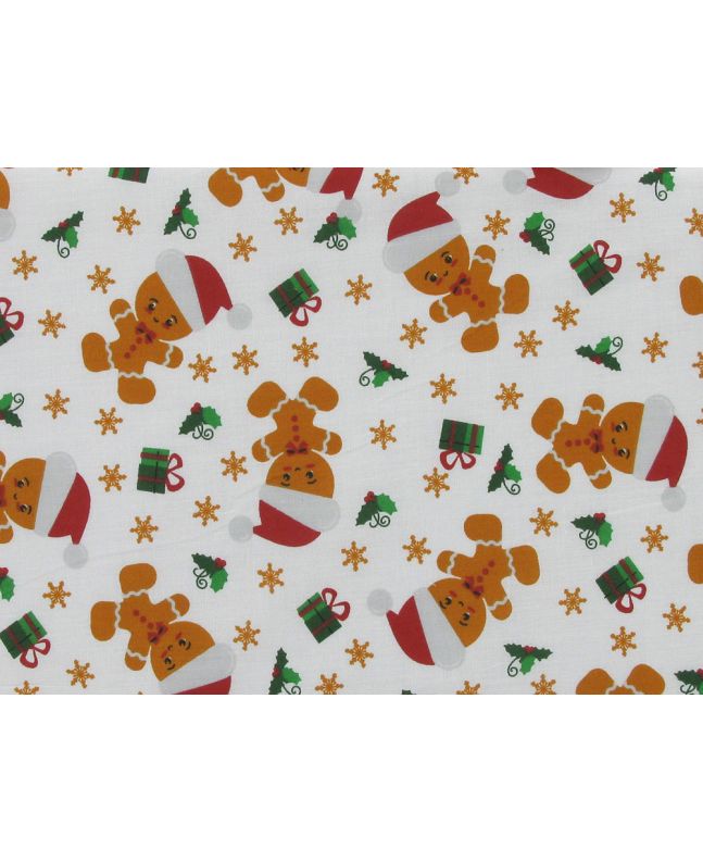 Gingerbread Santa Presents Polycotton Print