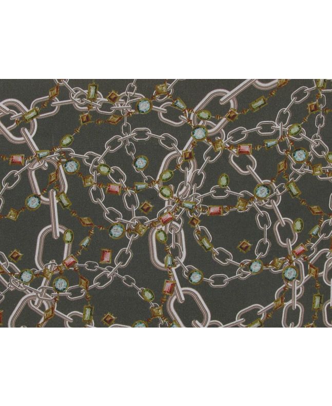 Gold Chain Jewels Cotton Print, Olive